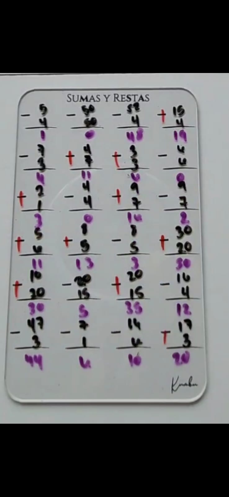 Lámina Sumas y Restas